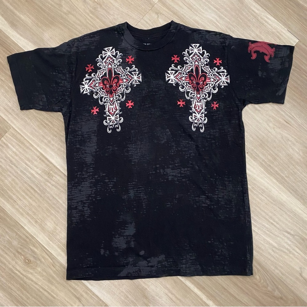 Men's Black Short-Sleeve Graphic Cross Punk Large